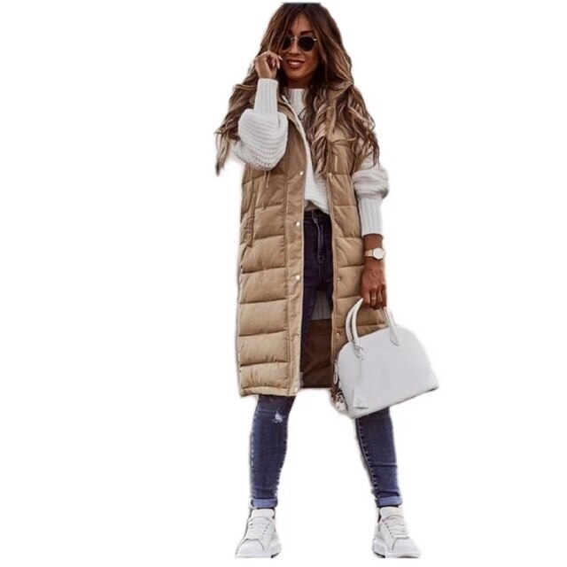 Lena -  Gilet Cappotto Lungo in cotone Giacca Senza Maniche